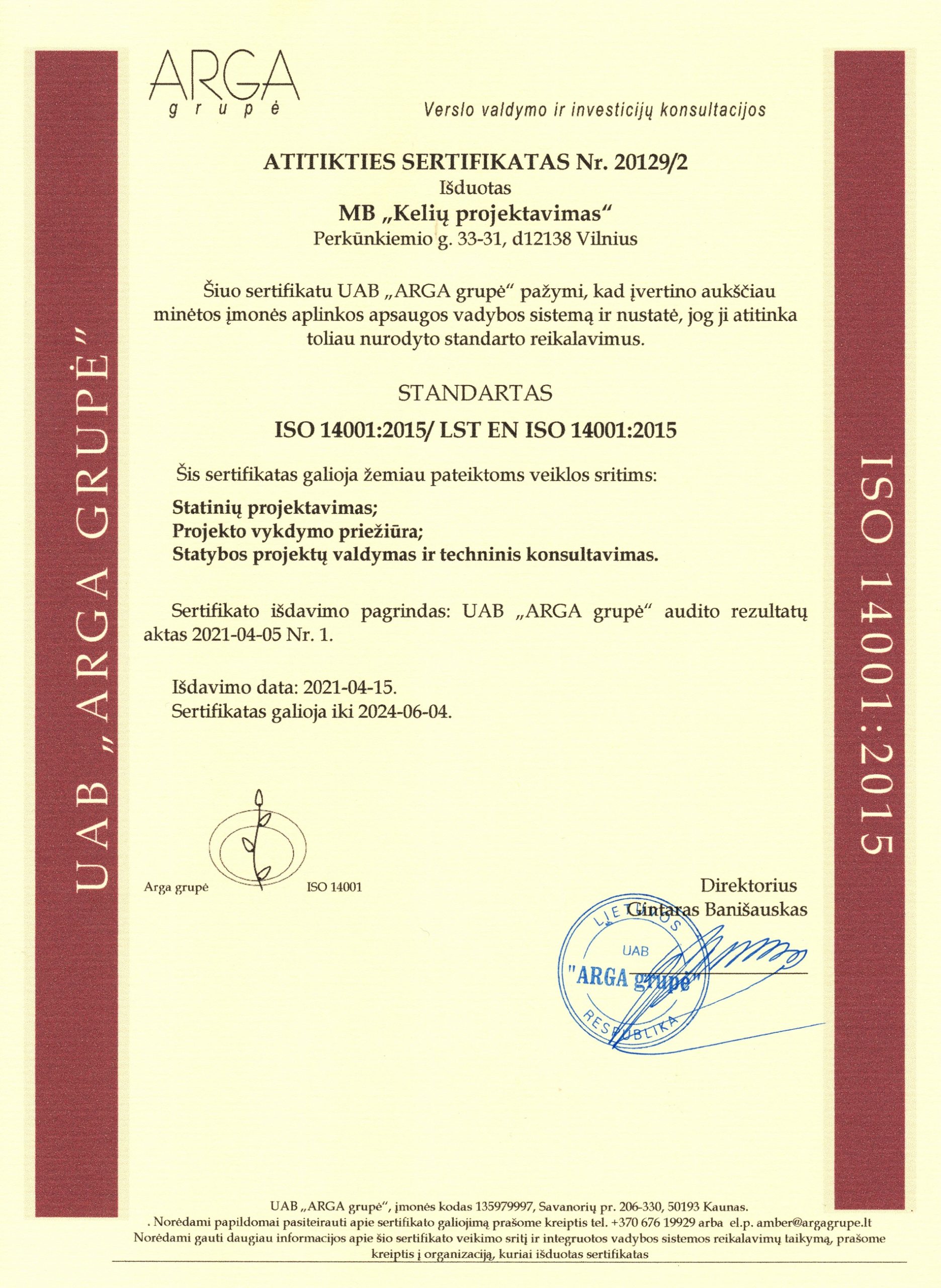 MB Keliu projektavimas ISO 14001